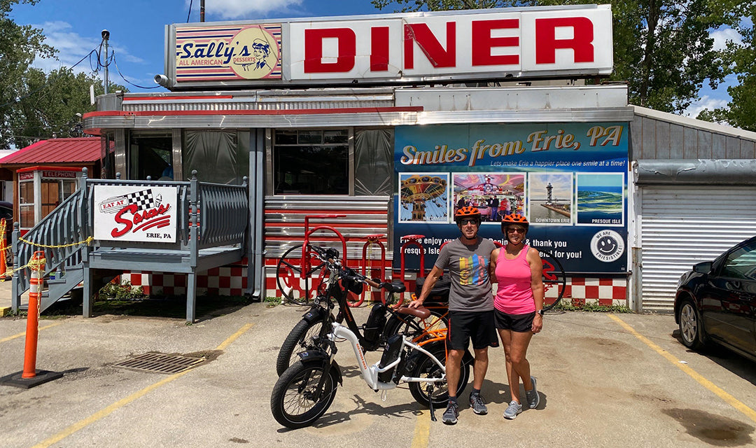 Riding ebikes and burning calories at Sara's Campground in Erie, PA.